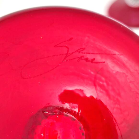 Rick Strini Ruby Red Brandy Snifter Art Glasses Diamond Texture Pair 2 Set RARE - Picture 5 of 5
